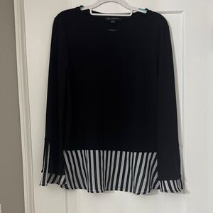 INC International Concepts Black Top with White Striped Hem
